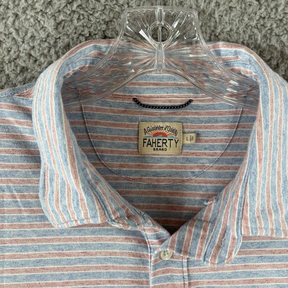 Faherty Movement Polo Shirt Mens Large L Short Sleeve Blue Red Striped Stretch - Picture 2 of 8
